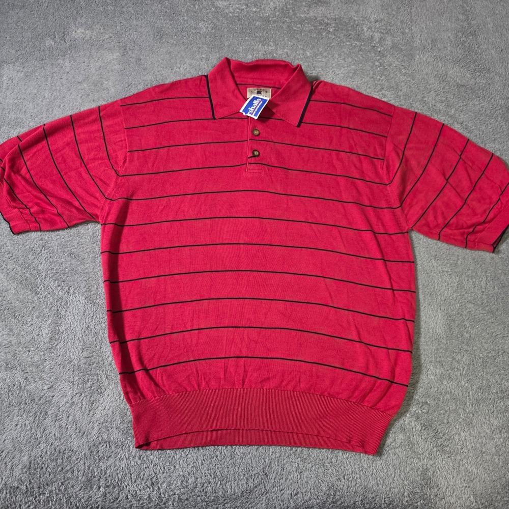 Cutter & Buck Mens Large Polo‎ Shirt Red Striped Pima Cotton Short Sleeve Knit